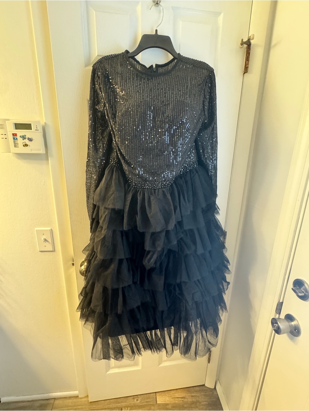 Black Sequin & Tulle Ruffle Kids Dress